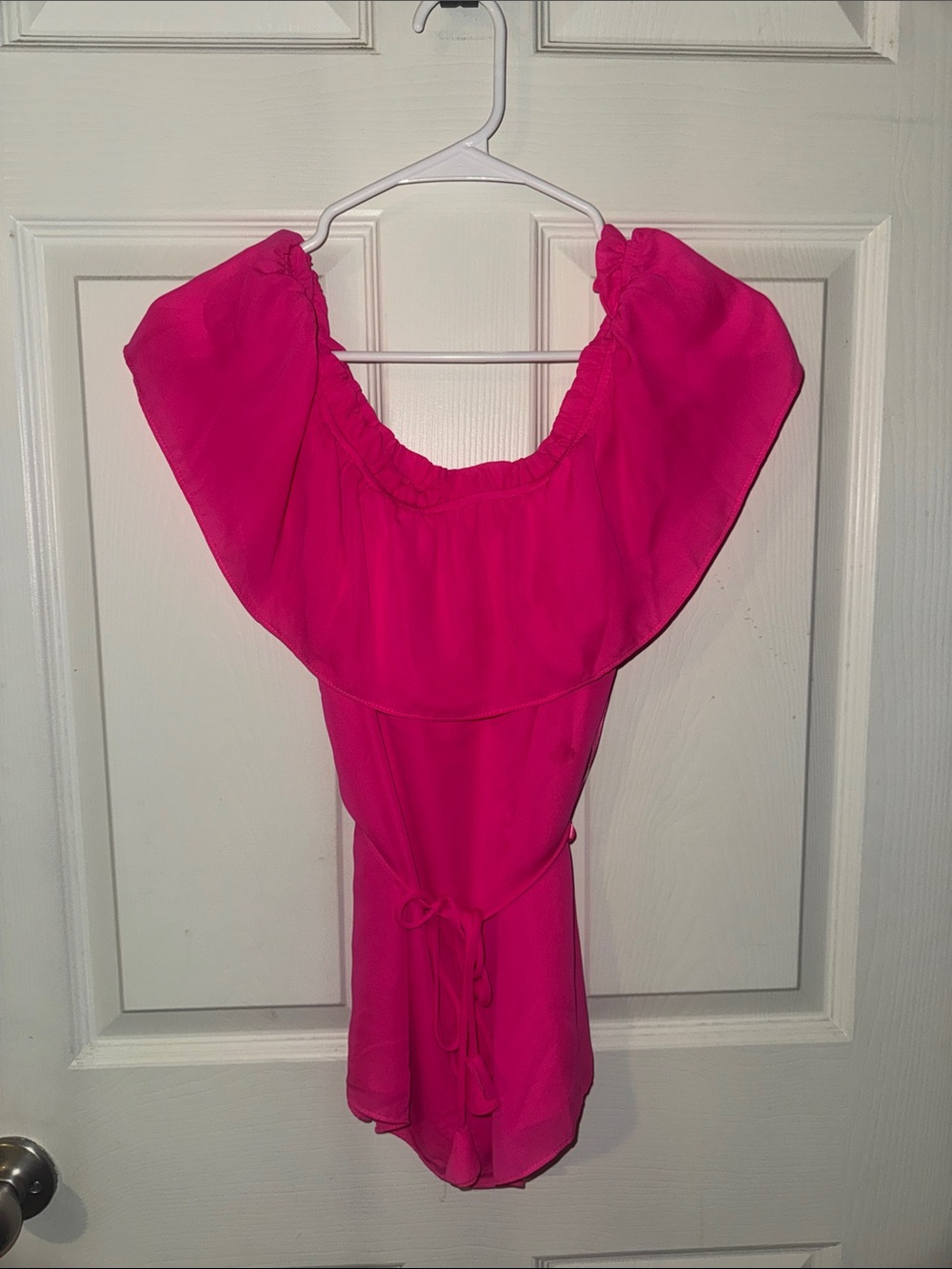 Women's Off-Shoulder Ruffle Tie-Waist Top - Bright Pink
